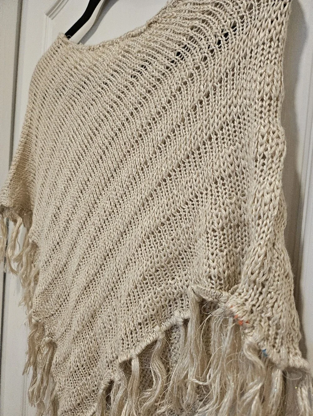 Cream Knit Fringe Poncho - Picture 7 of 7